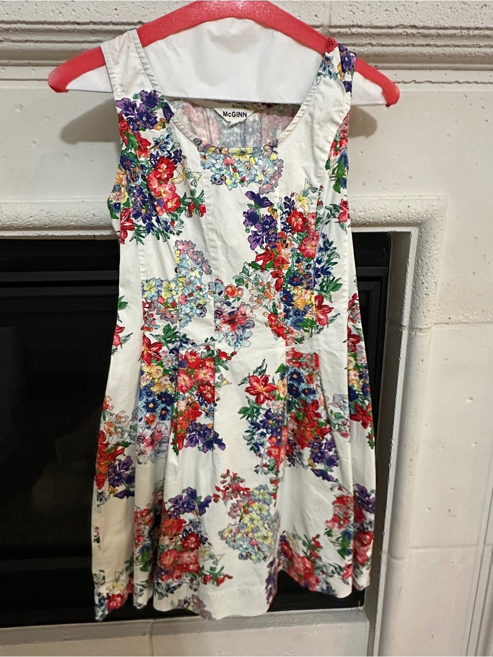 McGinn White Floral Print A-Line Girls Dress with Multicolor Blooms